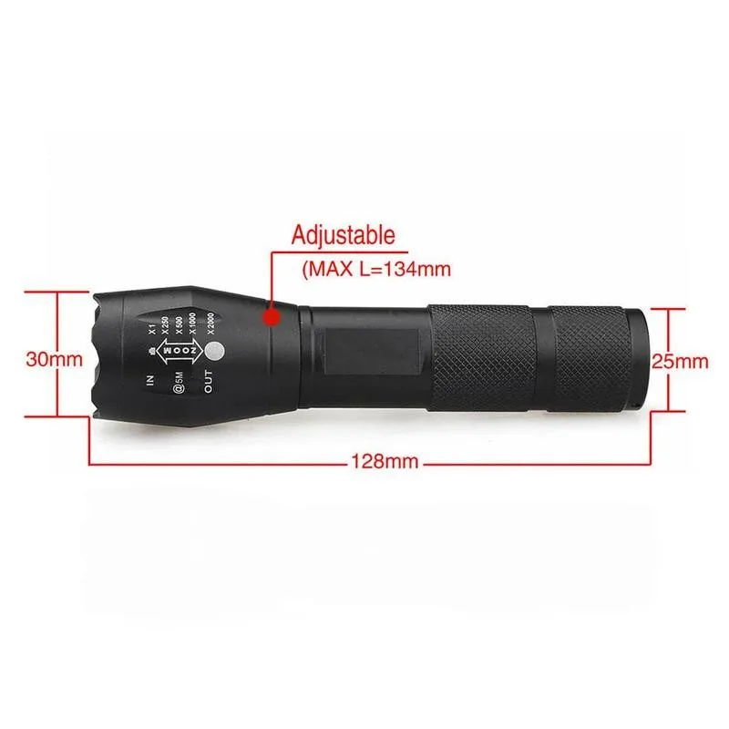 

Outdoor Camping Cycling LED Flashlight Portable A100 Krachtige T6 LED Rechargeable Super Zaklamp Zoom L2 Glare Telescopic C9V8