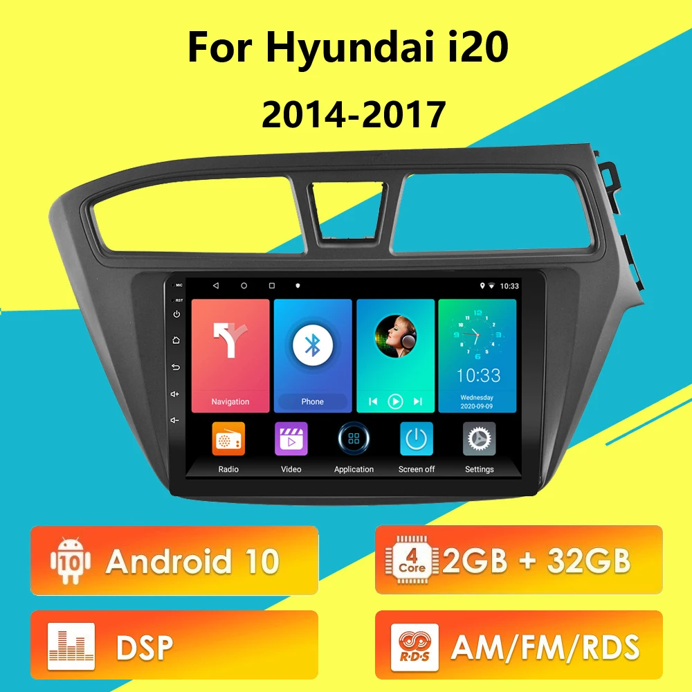 Для Hyundai i20 2014 2017 RHD 2.5D 9 дюймовый экран 2 Din Android 10 RDS DSP автомобильный радиоприемник с
