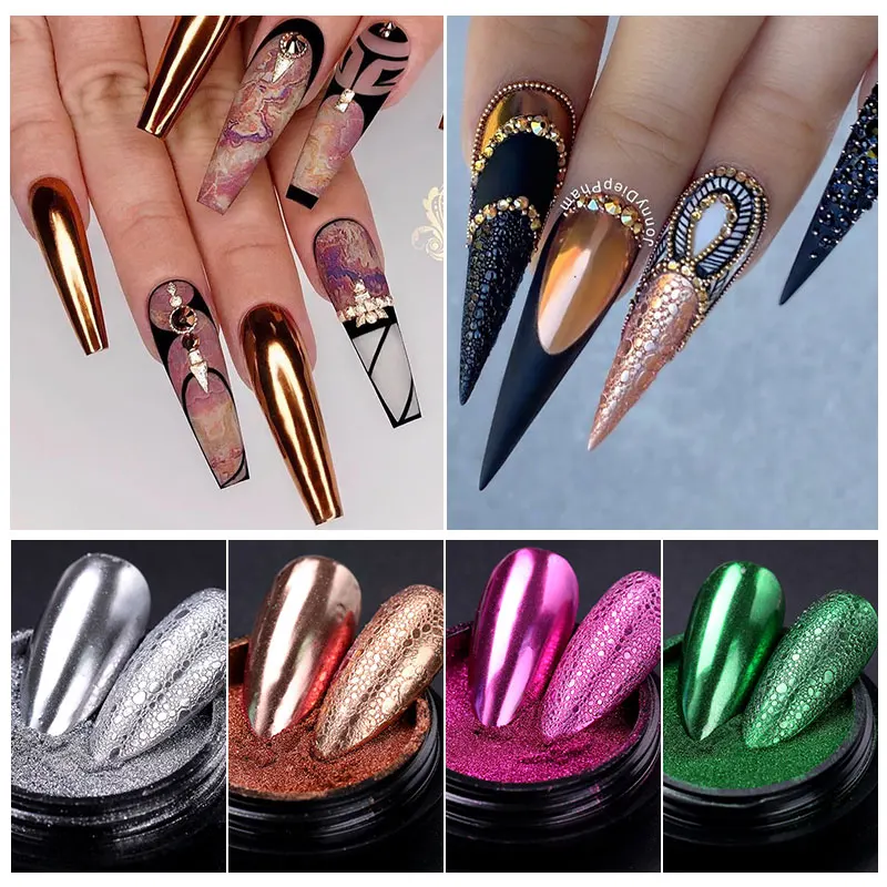 Зеркальный блестящий порошок для ногтей металлический цвет роза аксессуары