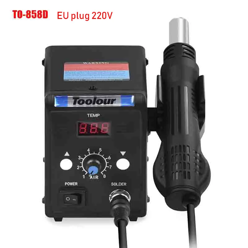 TO-858D-EU Toolour 700 Вт 220 В/110 В 858D BGA светодиодный цифровой дисплей паяльная станция Тепловая воздушная пушка отпаивающий насос сопло сварочные инструменты - Цвет: TO-858D-EU