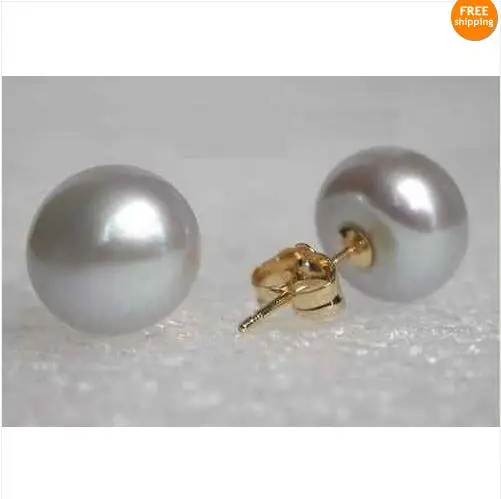 

New Favorite Pearl Jewelry Beautiful AAA 10-11MM Gray Color Real Freshwater Pearls 14K Gold Stud Earrings Charming Lady Gift