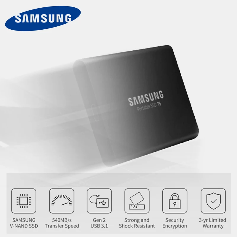 SAMSUNG SSD T5 500 Гб ТБ Портативный внешний твердотельный диск USB3.1 Type-C HDD для ноутбука |