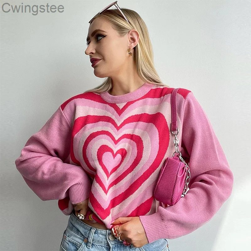 

Новые свитера в стиле ретро с принтом сердца, милые свободные пуловеры в стиле Харадзюку, грандж, одежда, шикарная Милая Осенняя уличная оде...