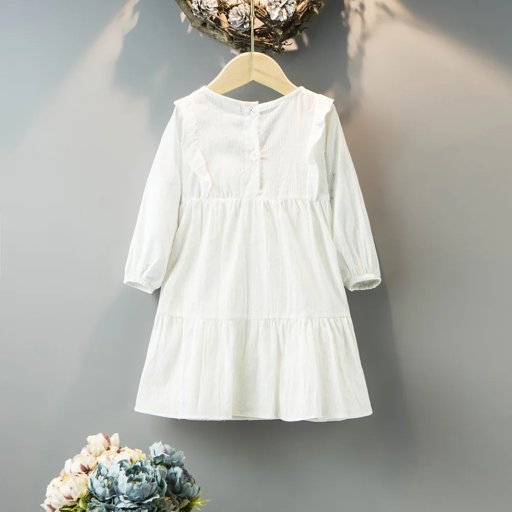2020 New Arrivals Winter Girls Dress Casual Cotton Long Sleeve O Neck Ruffles Solid Cute Vestidos 2-7T | Детская одежда и обувь