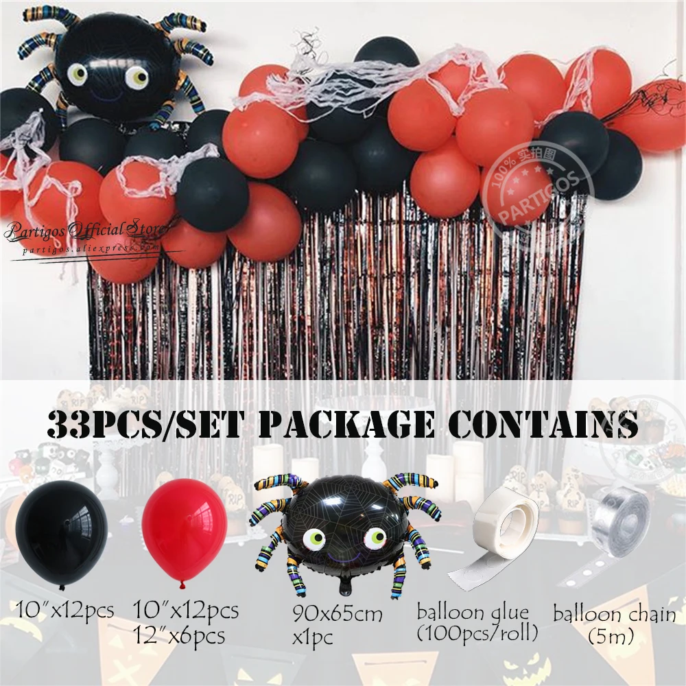 

33pcs/set Halloween decoration black spider latex black balloon red balloon Halloween party supplies