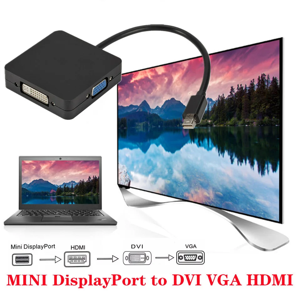 Адаптер 3 в 1 Mini DP DisplayPort HDMI-совместимый адаптер VGA DVI мини кабель конвертер для MacBook