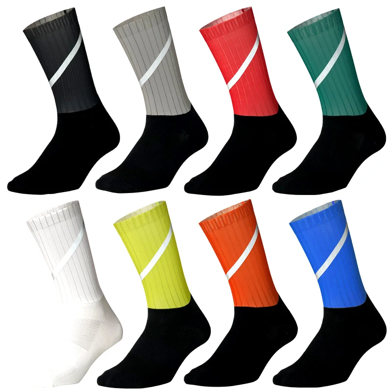 

Hot Fiber Fabric Cycling Socks Professional Bike Team Race Aero Socks High Quality Road Bicycle Anti Slip Compression Sport Sock