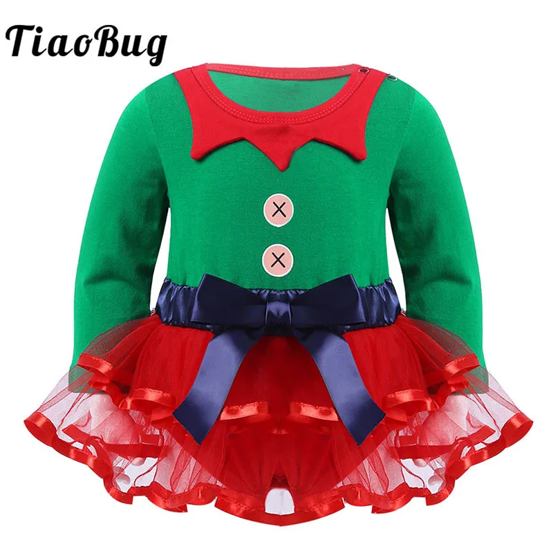 

Infant Baby Girls Christmas Elf Costume Autumn Winter Long Sleeve Mesh Tutu Romper Dress Toddler Kids Fancy Cosplay Xmas Clothes