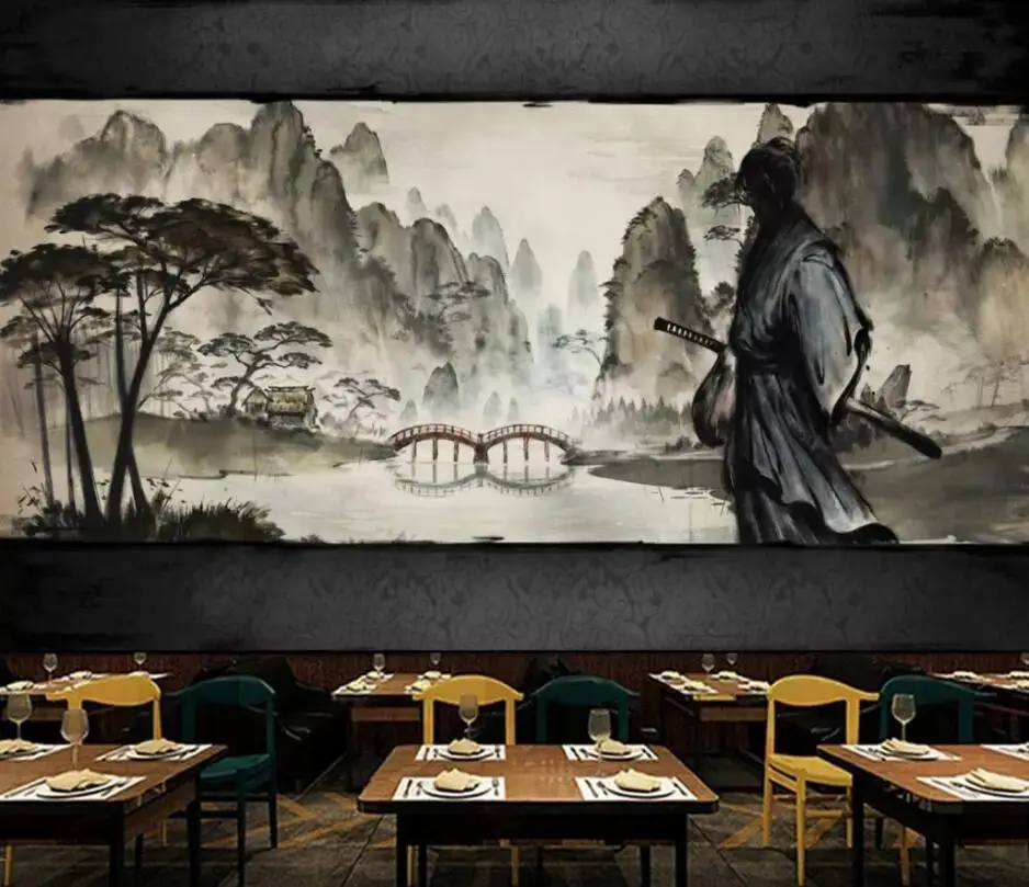 Обои на заказ, фреска, самурайская серия, черный и белый ukiyoe warrior lahu, ресторанный инвентарь, бар, 3D фоновая стена