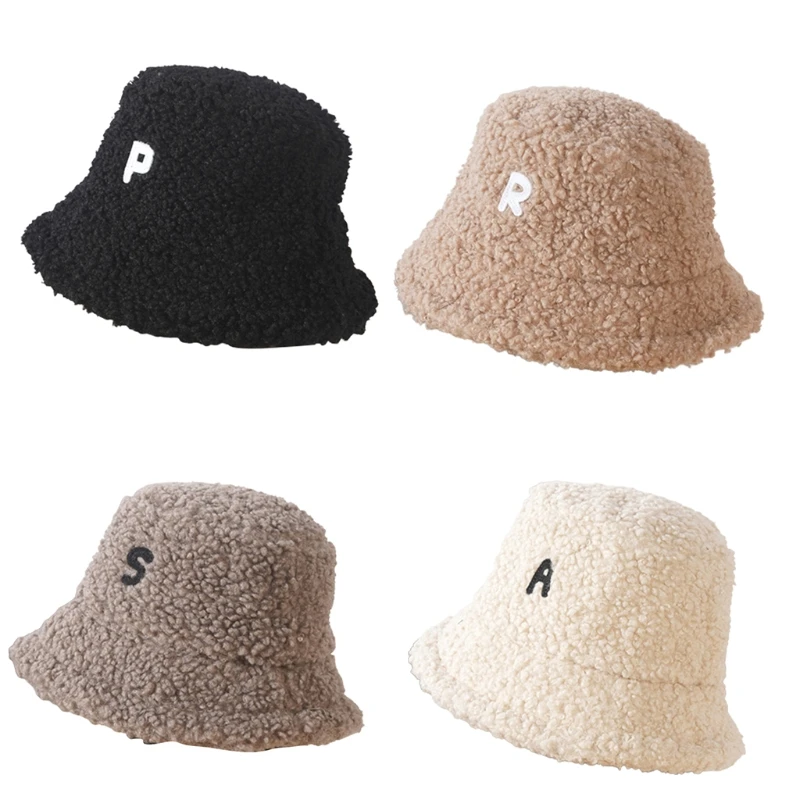 

896E Lamb Wool Fisherman Hat Casual Plush Basin Hat Warm Cap Korean Version Outdoor Autumn Winter for Teenager Couple Friend
