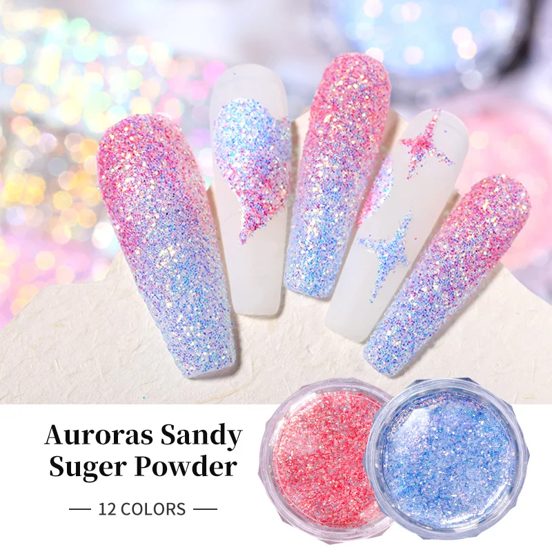 Блестящий Порошок Aurora Sea с кристаллами Радужный светоотражающий блеск для ногтей