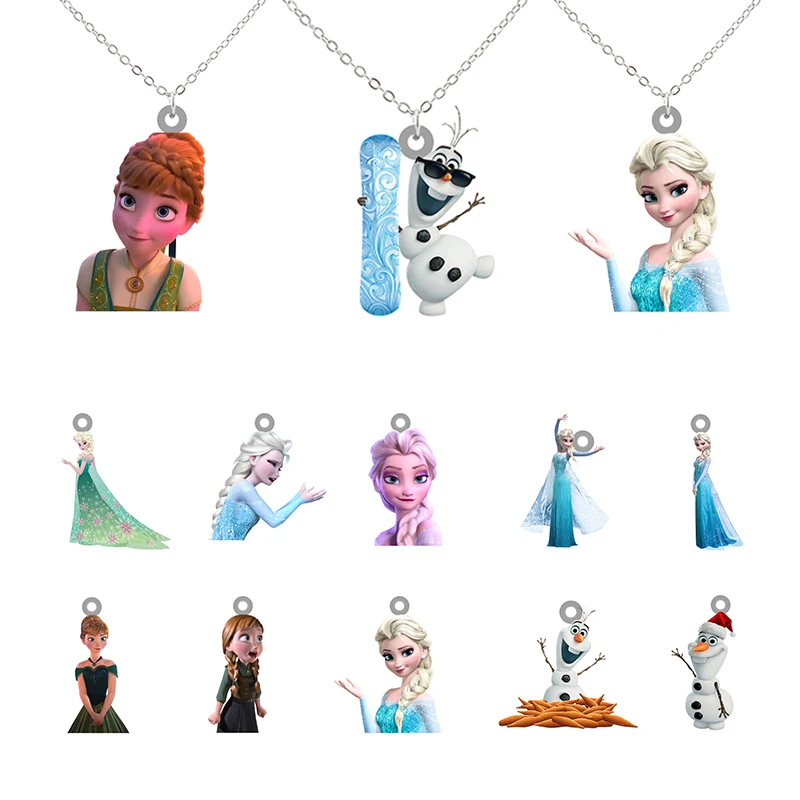 Disney Frozen Princess Elsa Anna Epoxy Resin Necklace Anime Pendant Cartoon Necklace Children Girl Creative Design Jewelry XDS88