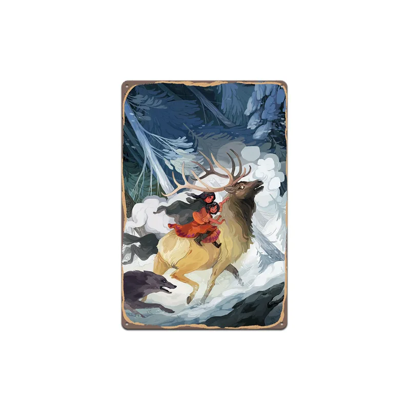 Потертая стена металлические жестяные знаки Рождественский олень домашний