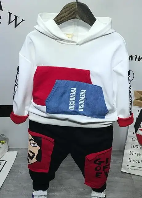 2pcs set Детский комплект одежды для маленьких мальчиков, худи в стиле пэчворк и штаны, комплекты из хлопка, милый мягкий удобный детский комплект одежды для детей 2-6 лет - Цвет: 2pcs set
