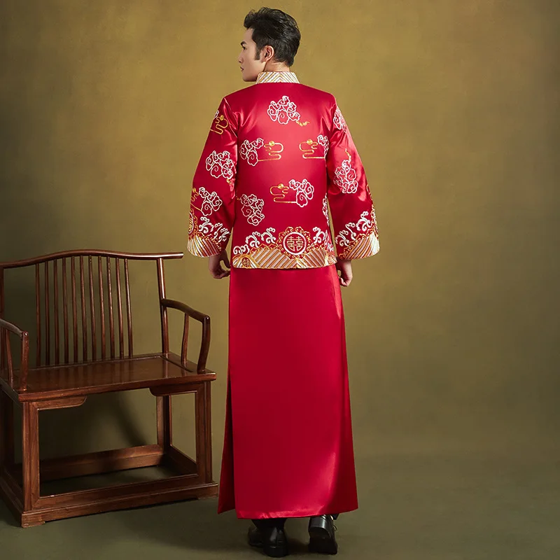 

Dragon Embroidery Wedding Bridegroom Chinese Style Men Costume Overseas Chinese Marriage Set Vintage Tang Suit Qipao For Men
