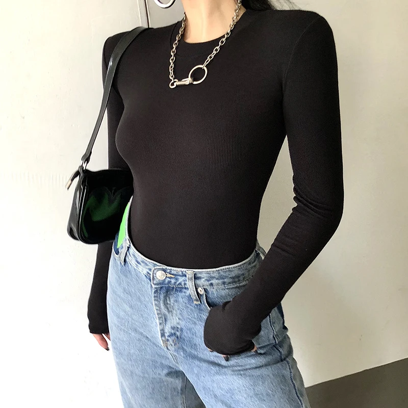 one shoulder bodysuit Solid Ribbed Knit Black Gray Female Bodysuit Turtleneck Top Women Long Sleeve Fall 2020 Winter Bodycon Keep Warm Khaki Body Sexy bodysuit women