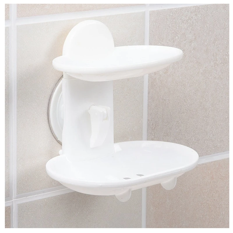 

Double Soap Dish Strong Suction Soap Holder Cup Tray for Shower Bathroom (White)