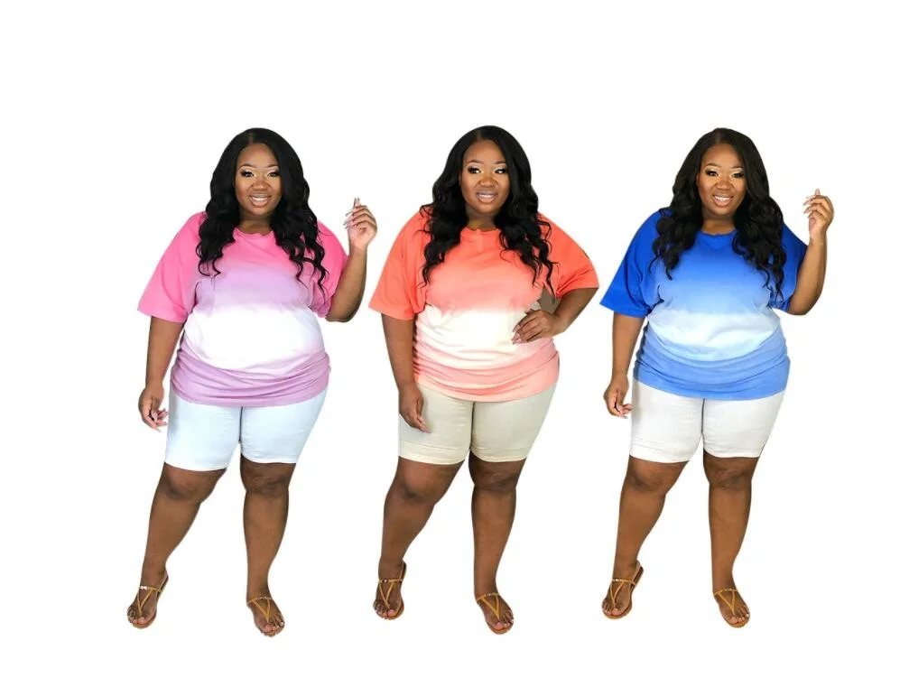 

Cutubly размера плюс Xl-5XL комплект из двух предметов, костюм модные свободные градиент печатных для женщин, комплект одежды для девочек из футбо...