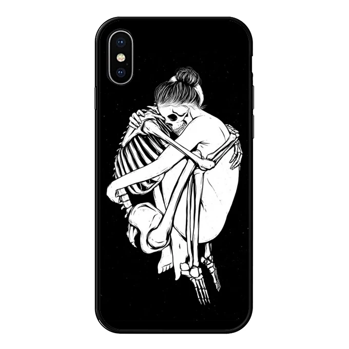 Черная пара черепа Скелет Мягкий ТПУ чехол для телефона iPhone XS MAX 6 6splus 7 7Plus 8 8Plus X XR