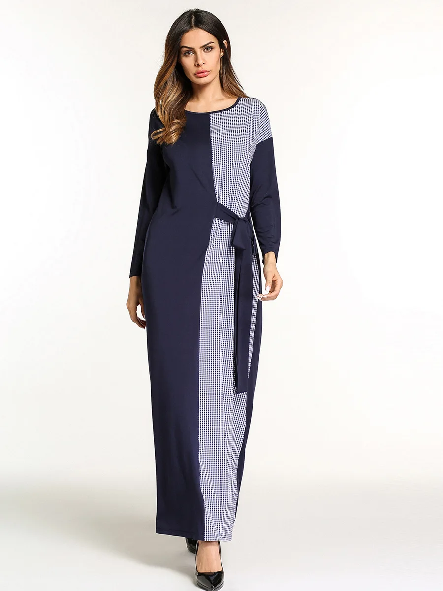 Мусульманские женские длинные платья на шнуровке осенние с длинным рукавом и