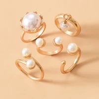 gold pearl rings set for women girls fashion boho cross rings party joint ring fashion elegant pearl rings jewelry gift