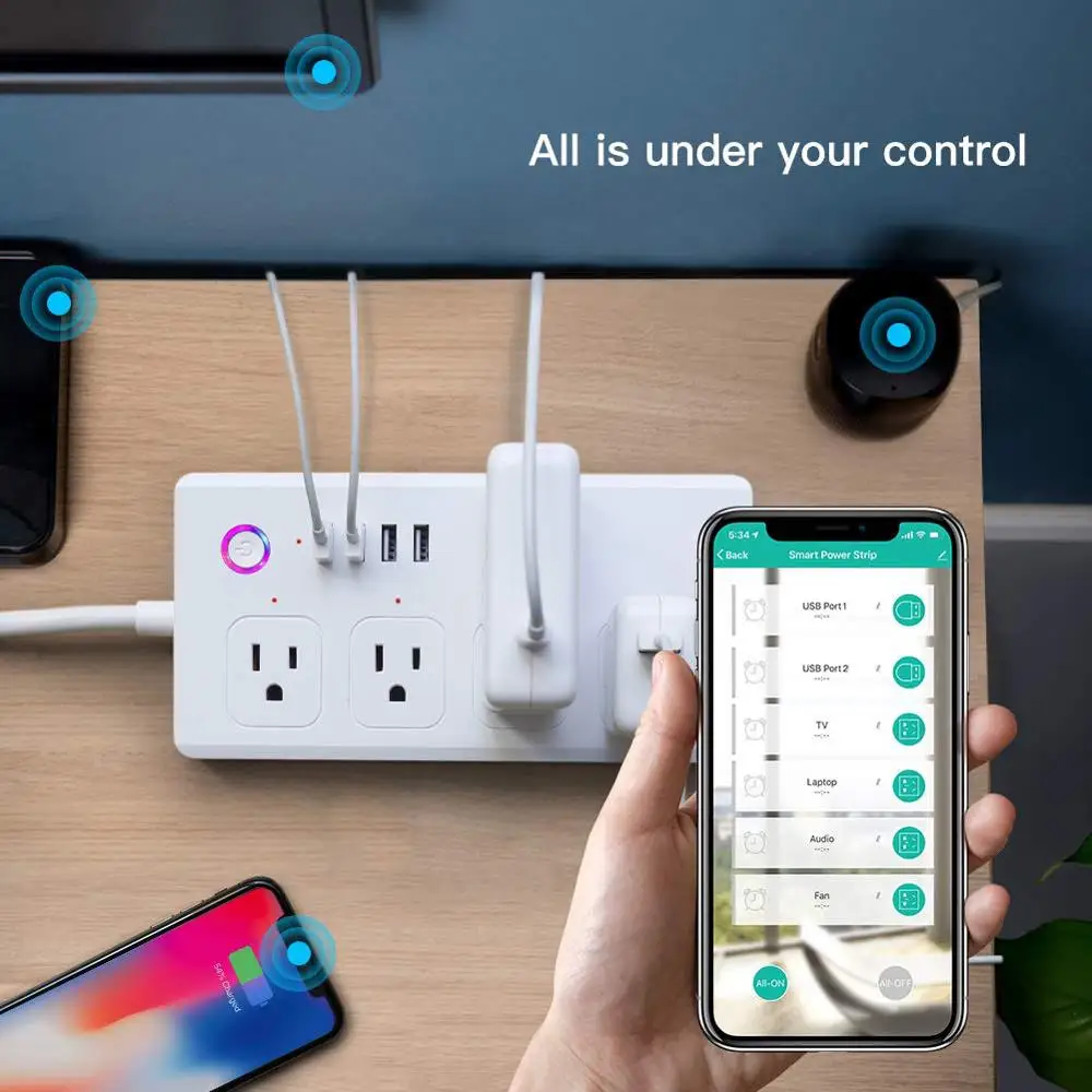 Умный сетевой фильтр с поддержкой Wi Fi совместим Alexa Google Home и IFTTT 4 USB портами для