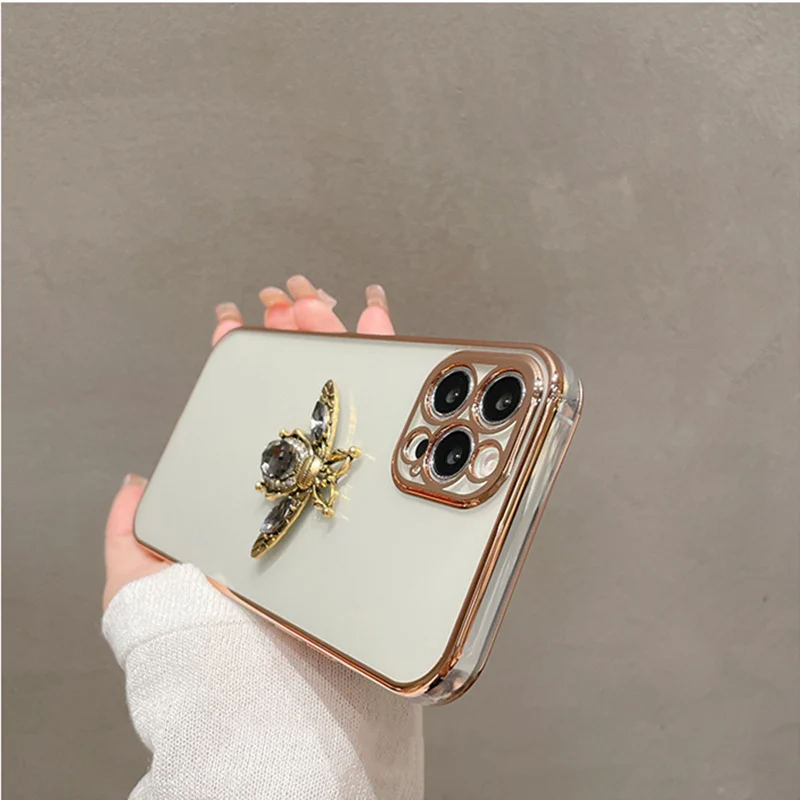 Luxury diamonds bee electroped phone case For iphone 13 12 11Pro Max 14 14pro x xr xs Protective clear cover for iphone 14pro