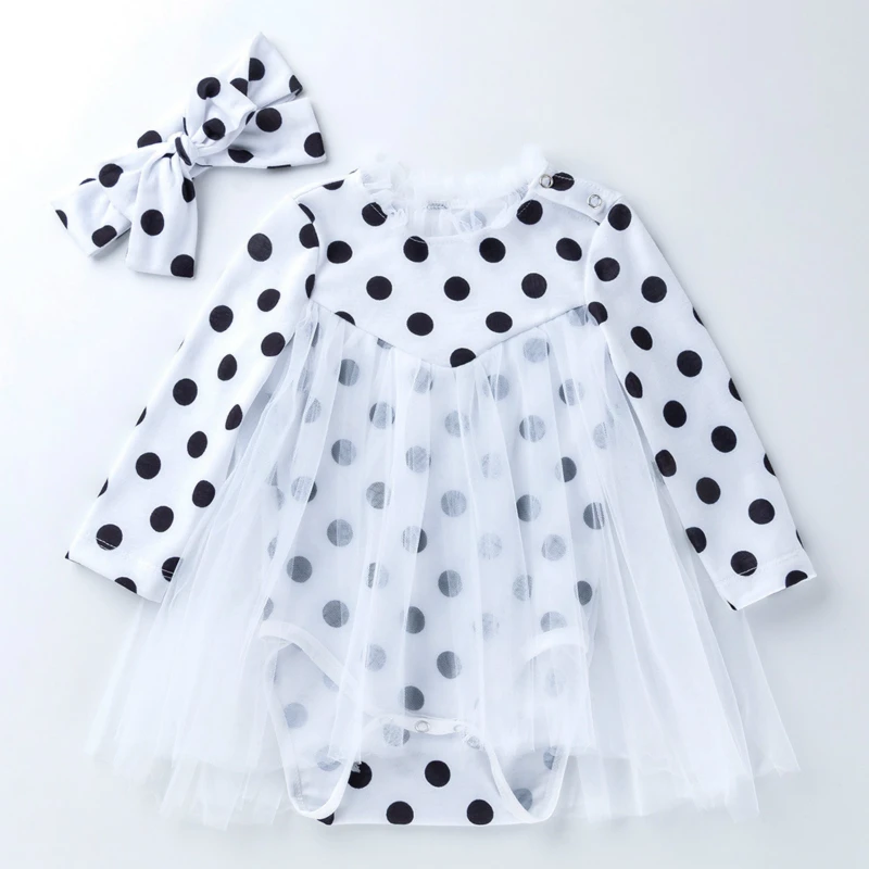 Комбинезон детский с длинным рукавом сетчатый хлопковый Ромпер в горошек