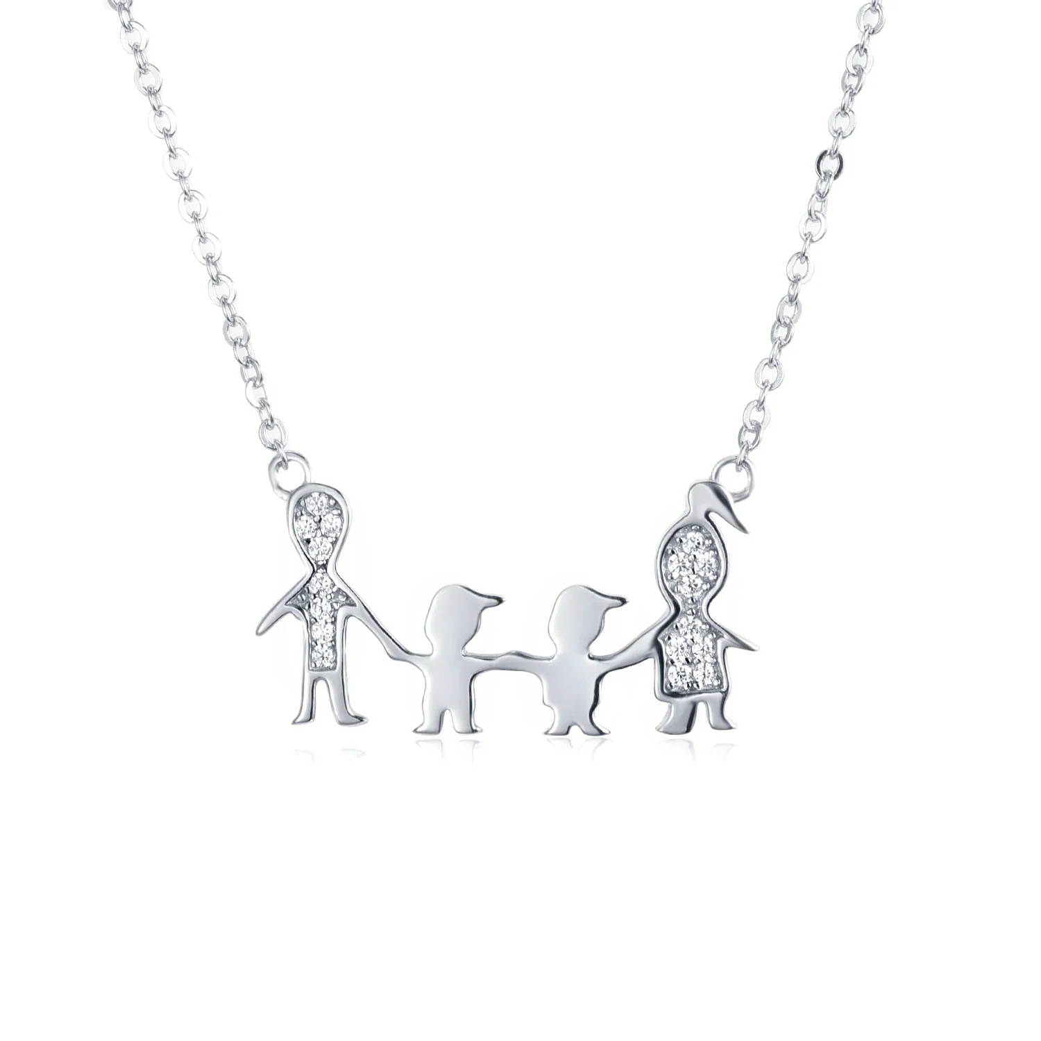 

Family Necklace 925 Silver Parents Dad Mom Boy Girl Kids Pendant Chain with CZ Stones for Festival Birthday Christmas Jewelry