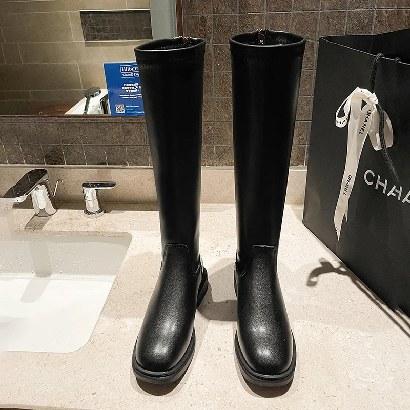 

Women's knee high boots winter boots 2021 new style plus velvet warm stretch boots fashion slim locomotive boots women