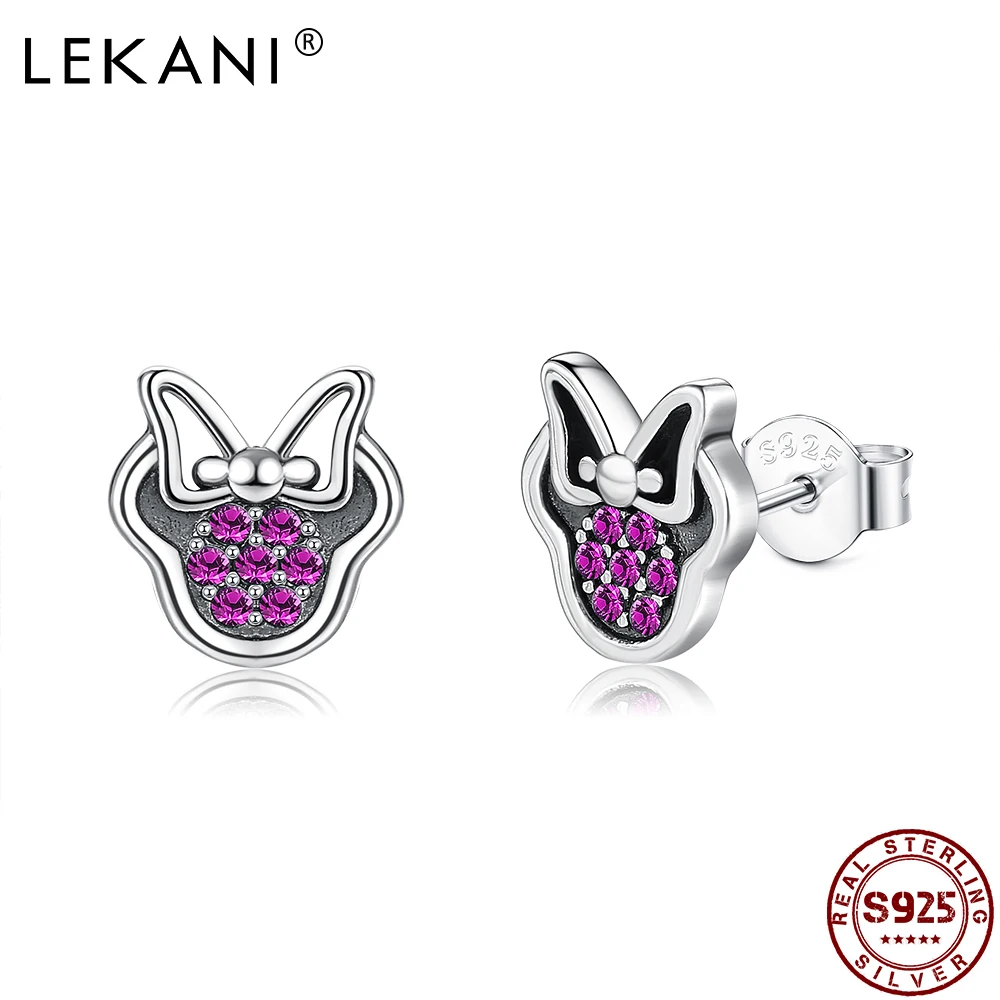 

LEKANI Cute Minnie Bowknot Earrings For Women & Girl 925 Sterling Silver Sparkling Red Cubic Zirconia Stud Earring Fine Jewelry