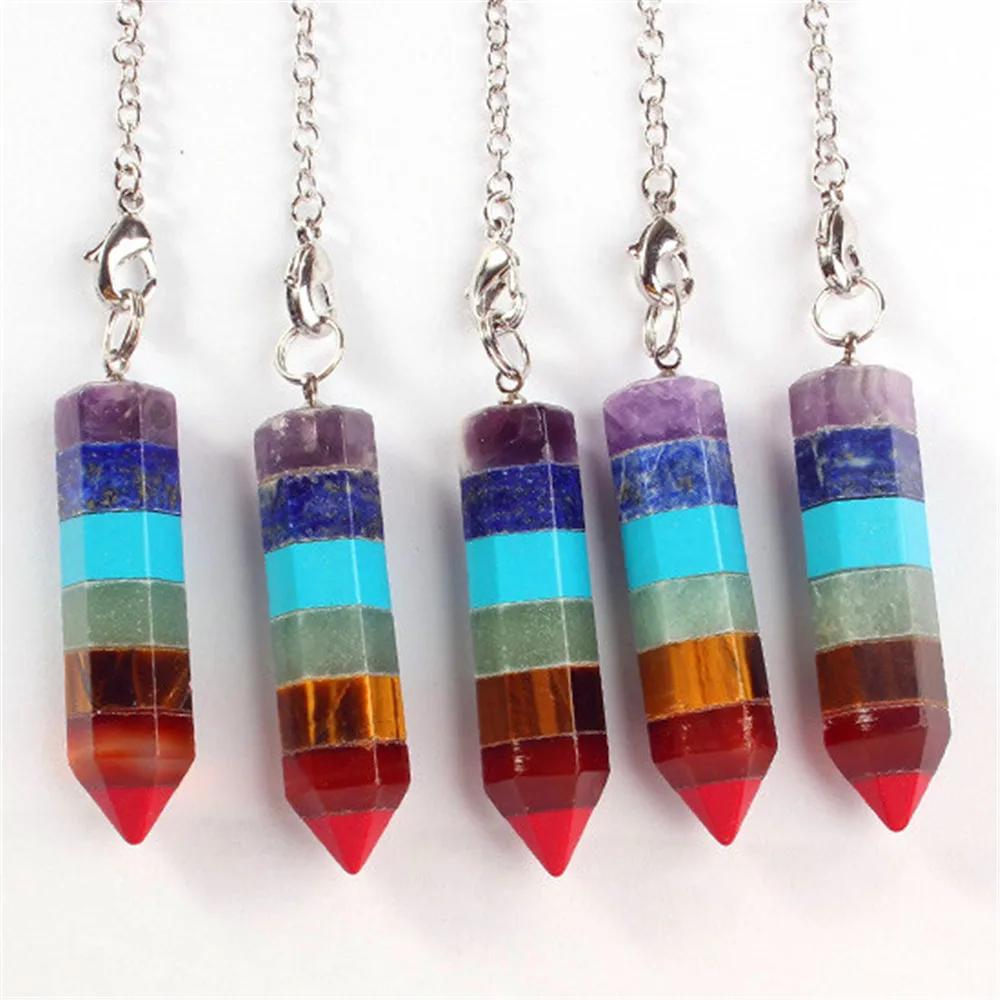 7 Charka ожерелье с подвеской ручной работы Natural подвеска в виде каменного маятника