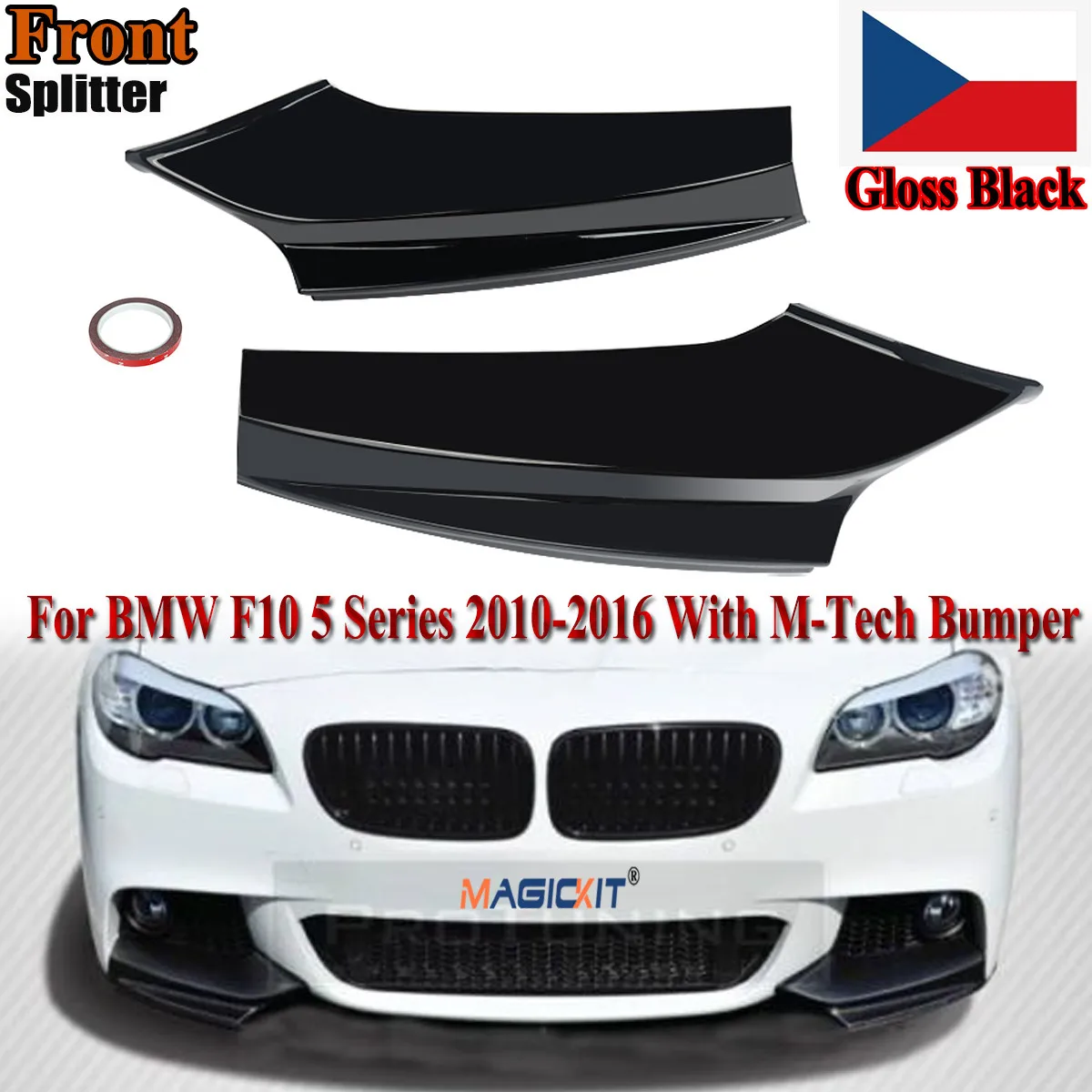 

Разветвители переднего бампера MagicKit для BMW F10 5 Series 535i 528i 11-16 M Sport, глянцевые, черные