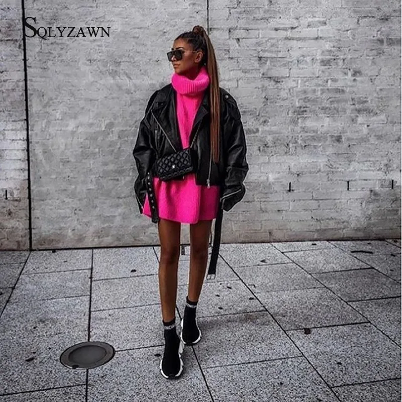 Уличная одежда неоновый Свободный Длинный свитер осенне-зимний модный