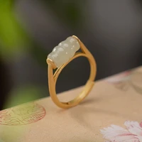 s925 sterling silver gold plated natural hetian jade open rings for women simple barrel bead rotating ladies ring k0088