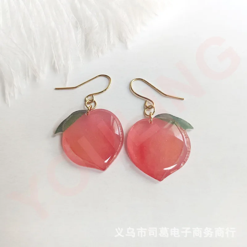 

wjbyrzi Resin Trendy Round Women Dangle Earrings Small Fresh Peach Earrings Ins Pink Peach Earrings Elegant Cute Jewelry