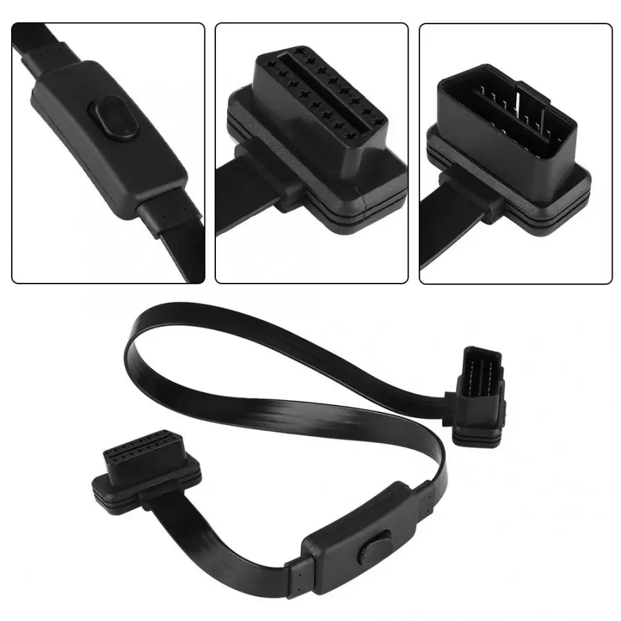 16 Pin штекер к гнезду OBD2 Удлинительный Кабель-адаптер с переключателем вкл/выкл
