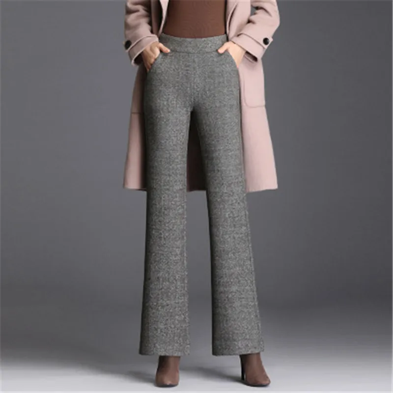 Брюки женские шерстяные с широкими штанинами утепленные Длинные свободные штаны