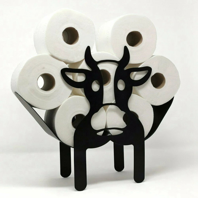

Black Cow Toilet Roll Paper Holder Free-Standing Bathroom Tissue Storage Gift