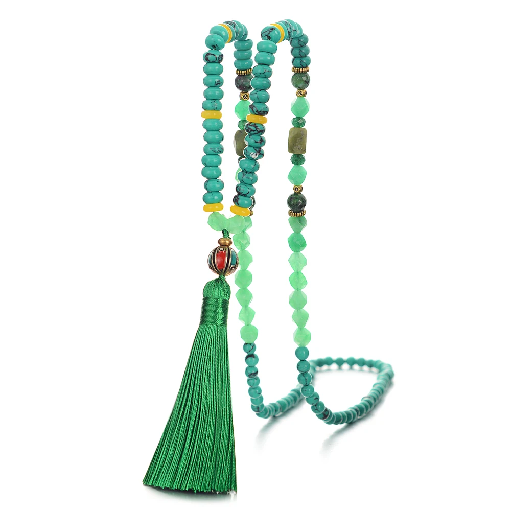Elegant Yoga Women Jewelry Mystery Green Tassel Long Necklace Various Type Natural Stone Beads S140 | Украшения и аксессуары
