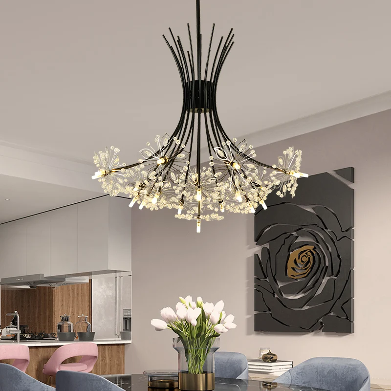 

Crystal pendant light Gold Black home interior lighting black pendant light Kitchen dinning table light suspension lamp