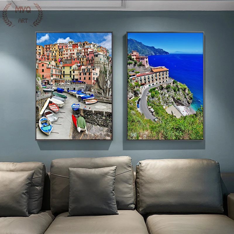 

Coastal Nature Scenery Wall Poster Nordic Canvas Art Print Sky Sea Beach Painting Landscape Scandinavian Decor Picture