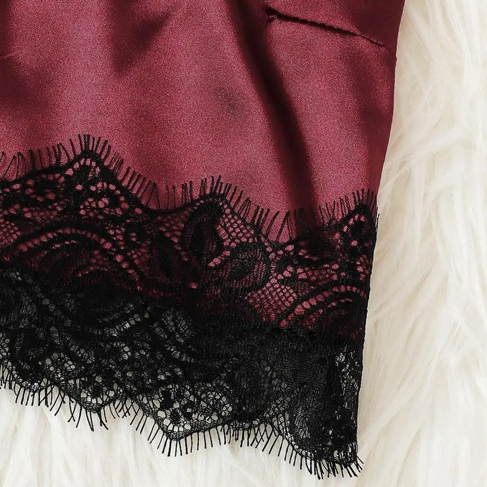 Повседневная Женская одежда для сна набор модная винно-красная сексуальная