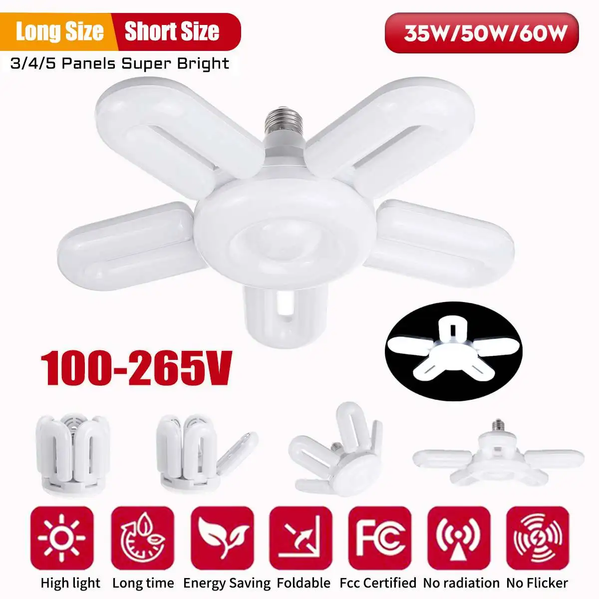 

Foldable 6500K E27 Garage Lights LED Light Bulbs LED Lamp Panel 3/4/5 Adjustable Fan Blades Workshop Warehouse Ceiling Lighting