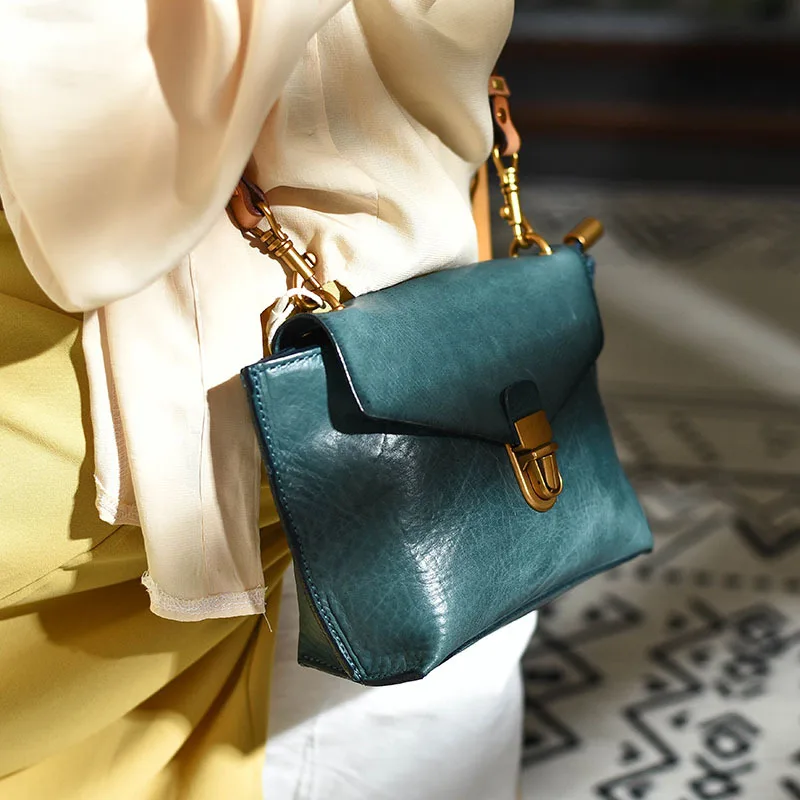 

Original Hand - Made High - Class Genuine Leather Bag Small Fresh Mini - Slant One-shoulder First Layer Simple Cowhide Satchel