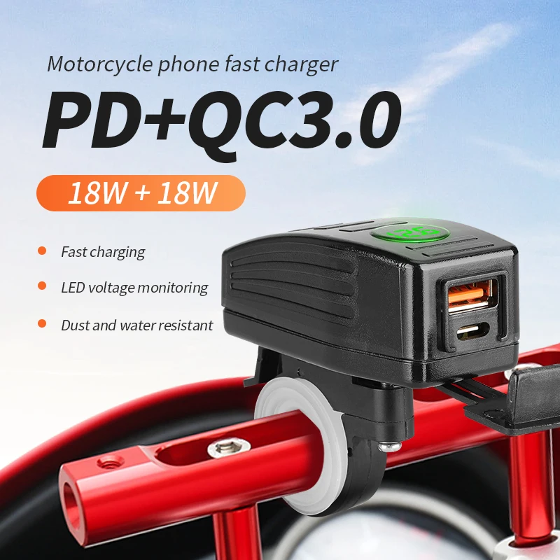 qc3 0 fast charge type c motorcycle usb charger port 12v voltmeter motos power adapter kit outlet plug switch mobile phone pd free global shipping