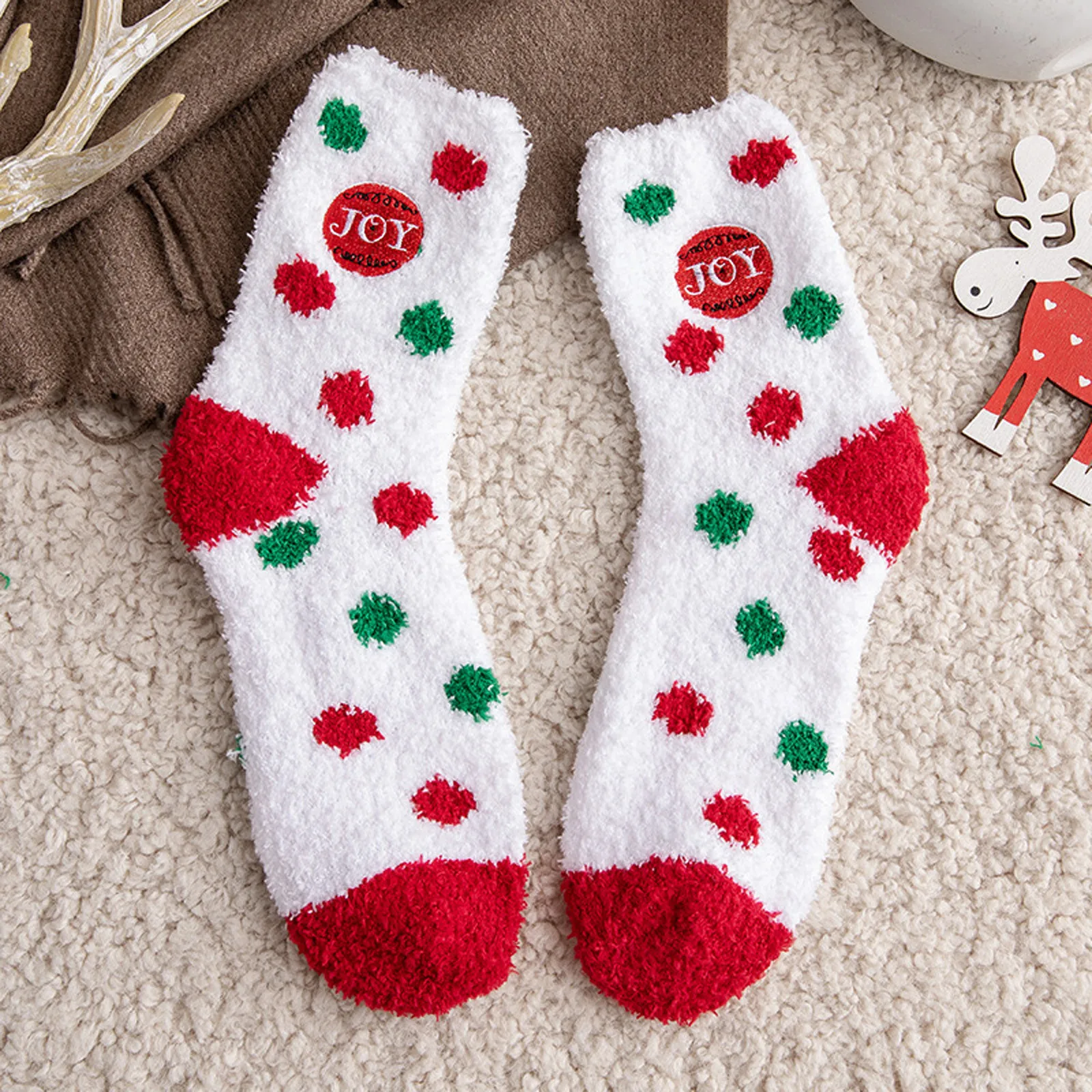 

2021, детские носки для девочек, милые рождественские носки для девочек с принтом Санта-Клауса, утепленные носки из кораллового флиса