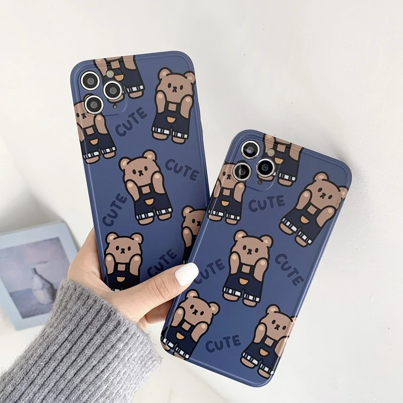 

for iPhone 12 Case Luxury IMD Full Protection Soft Cover Cute Face Touching Bear for iPhone 12 Phone Case