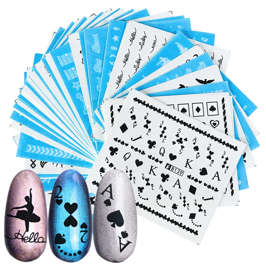 48 шт черно белые наклейки с буквами для дизайна ногтей переводные водой Алфавит