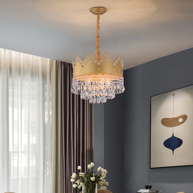 French Pastoral Creative Golden Crystal Living Room Chandelier Dining Bedroom Entrance Round Crown Lamps | Лампы и освещение